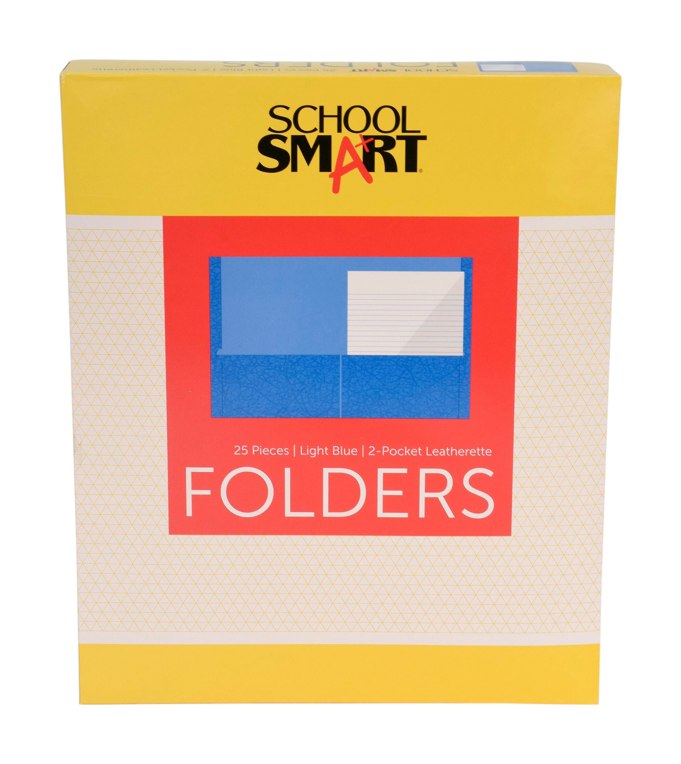 School Smart 2-Pocket Folders with No Brads, Light Blue, Pack of 25 084893